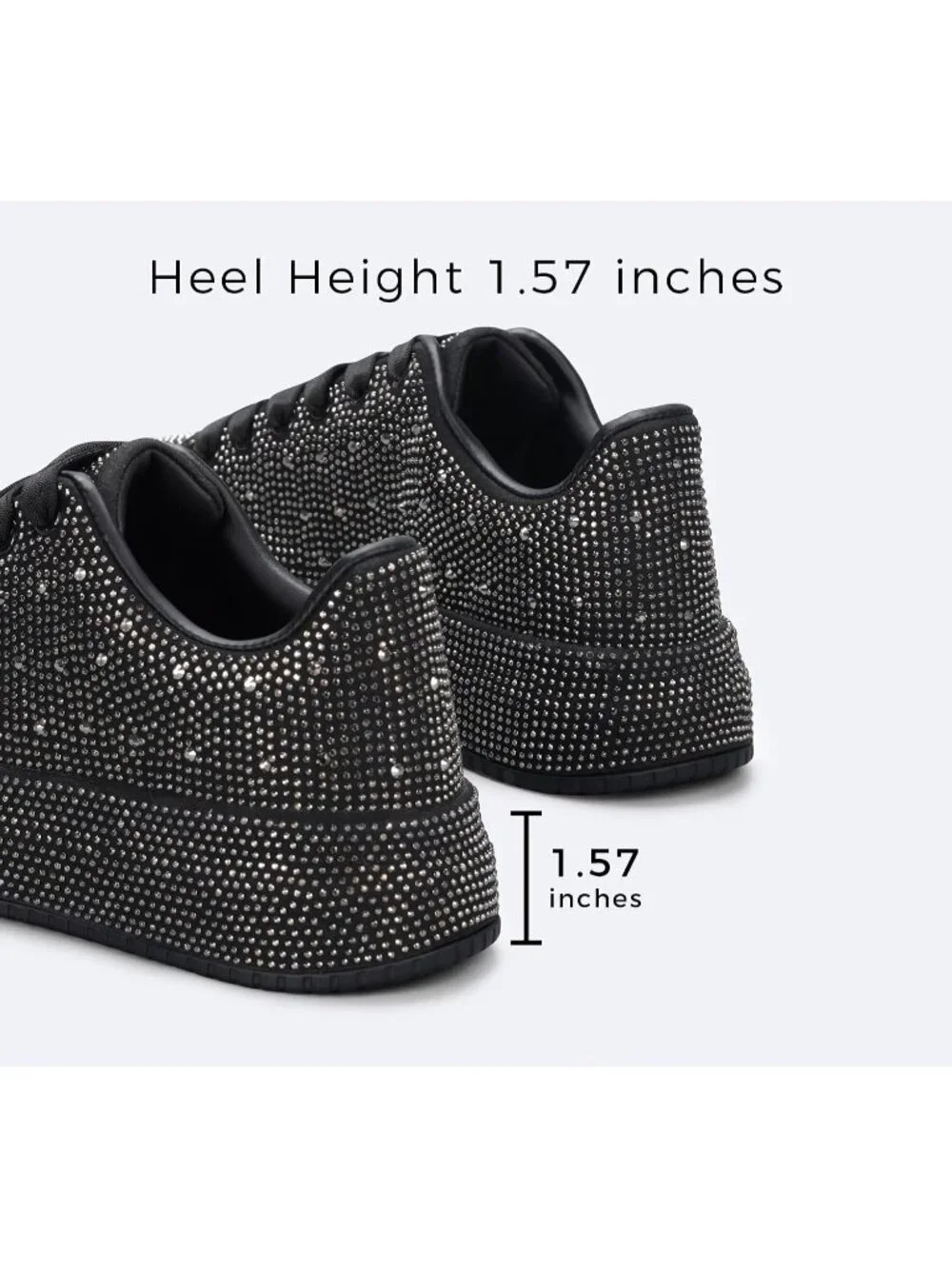 🆕Women's Black Sparkly Glitter Bling Tennis Rhinestone Platform Sneakers